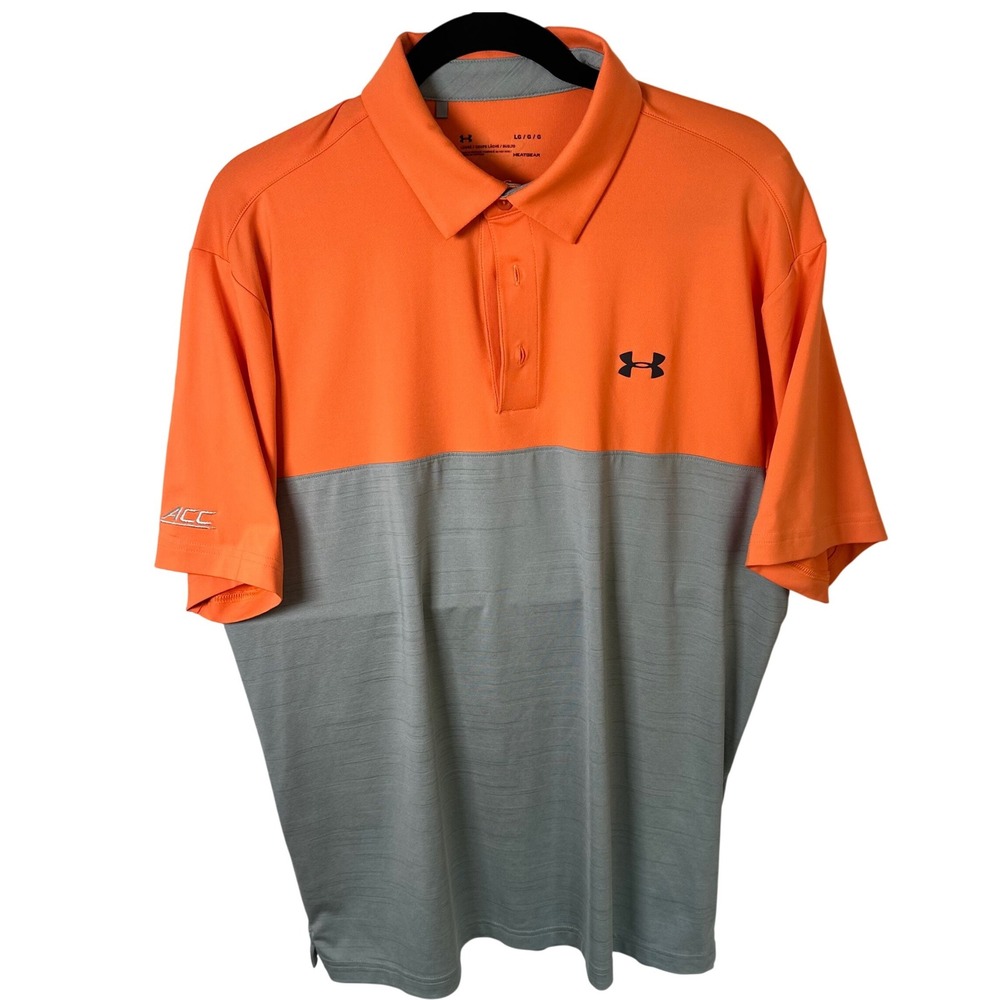 Under Armour HeatGear Polo Mens L Orange Gray ACC Short Sleeve‎ Athletic